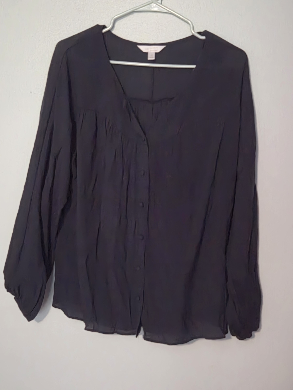 LC Lauren Conrad Black V-Neck Button-Front Blouse